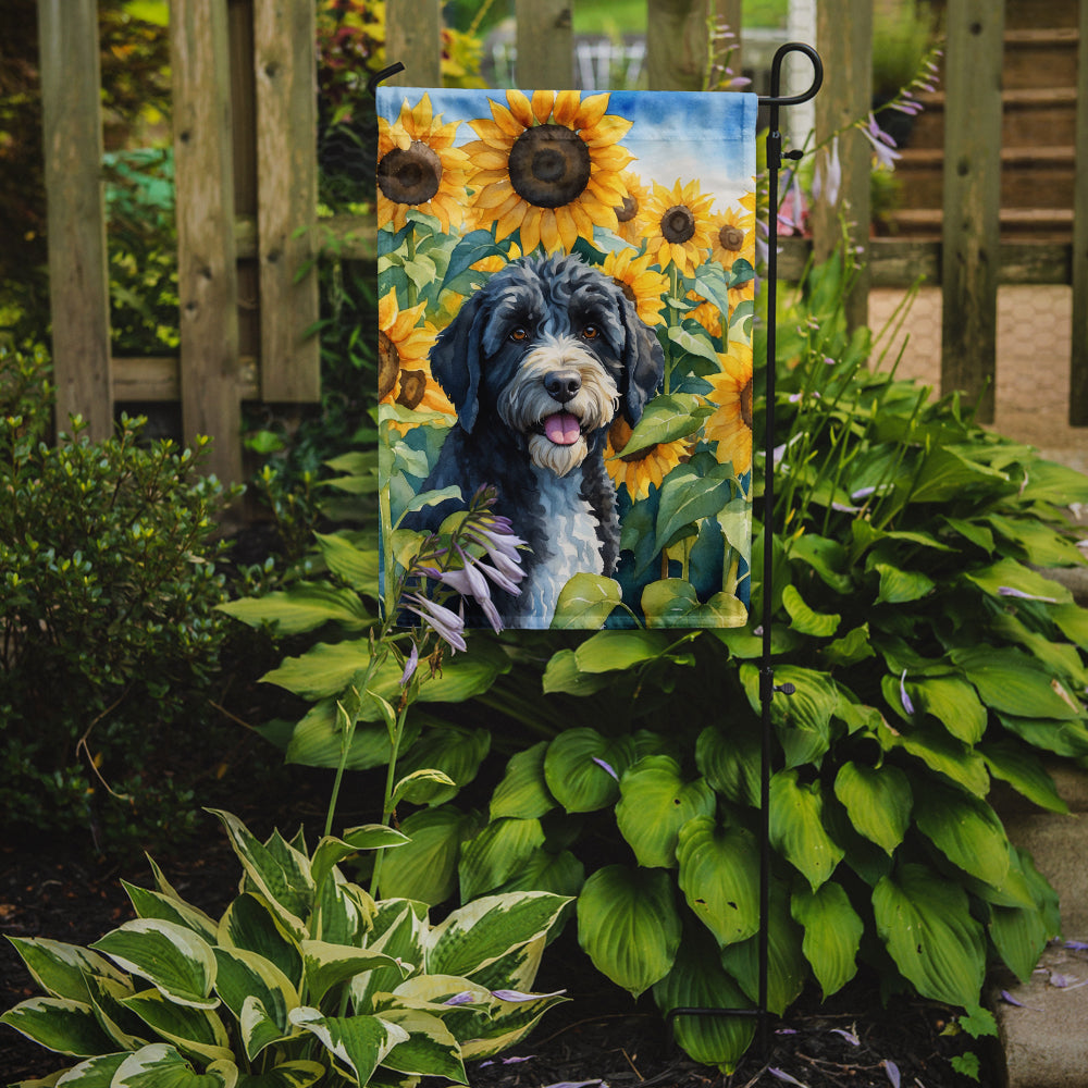 Buy this Portuguese Water Dog in Sunflowers Garden Flag