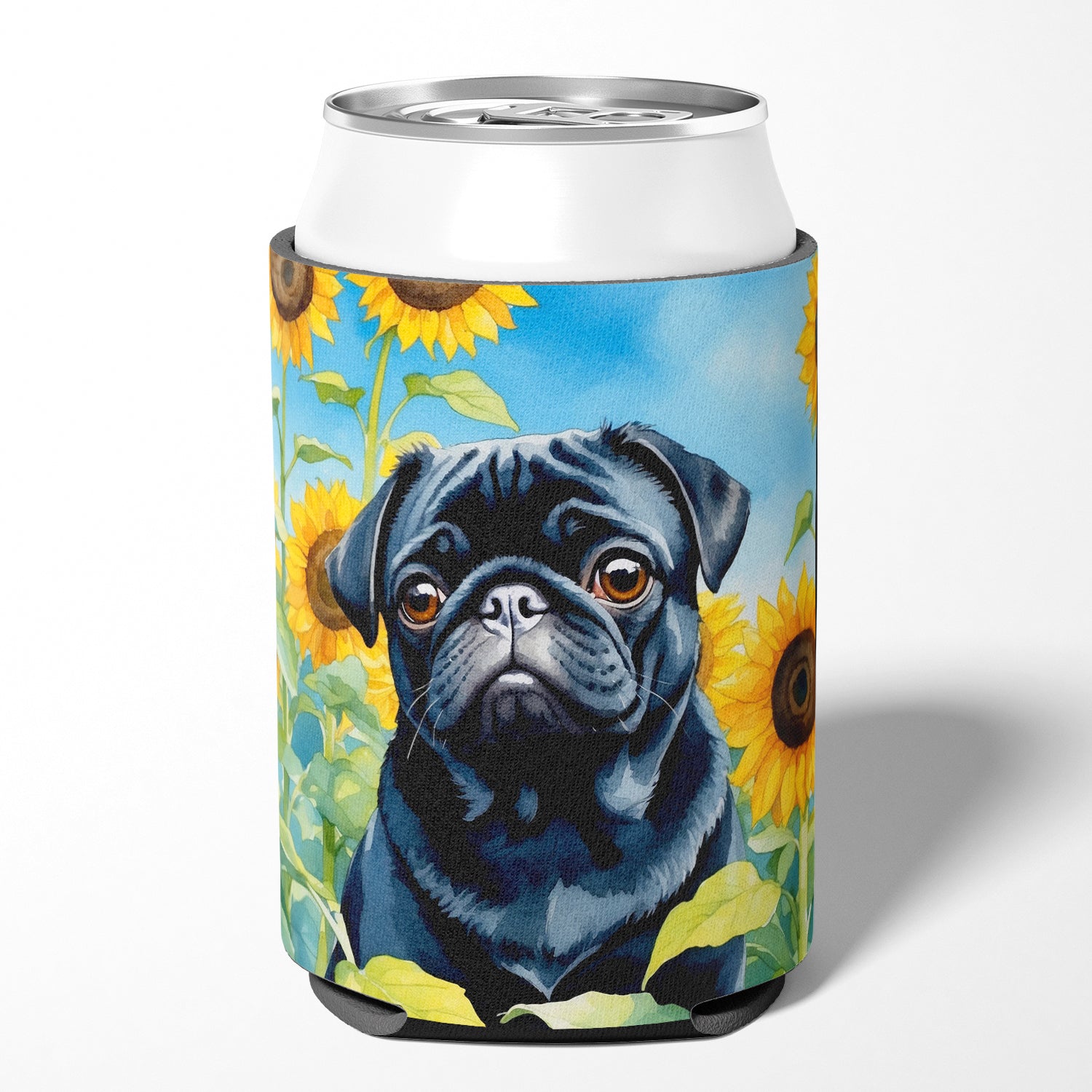 Pug in Sunflowers Can or Bottle Hugger