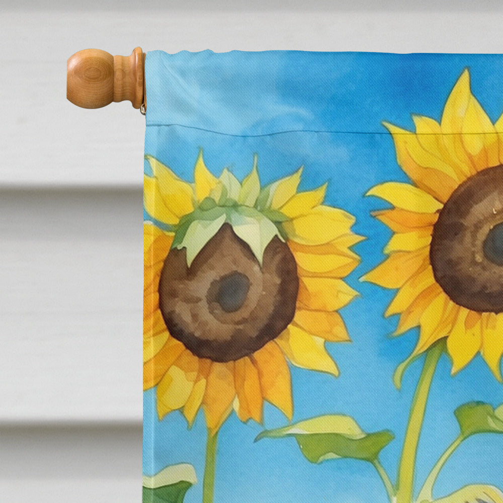 Pug in Sunflowers House Flag