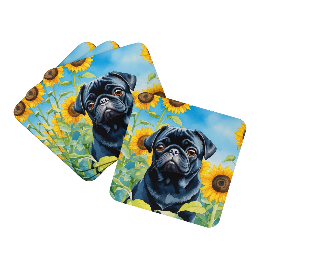 Buy this Pug in Sunflowers Foam Coasters