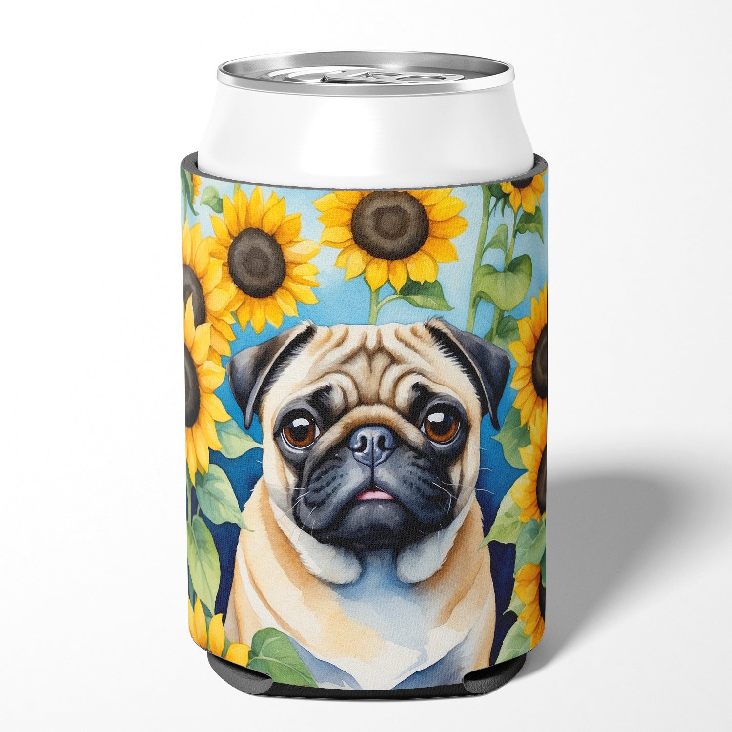 Pug in Sunflowers Can or Bottle Hugger