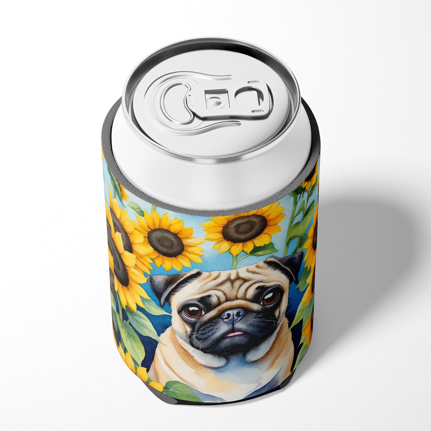 Pug in Sunflowers Can or Bottle Hugger