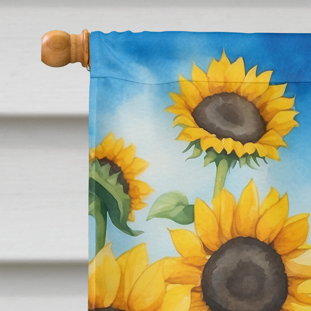 Pug in Sunflowers House Flag