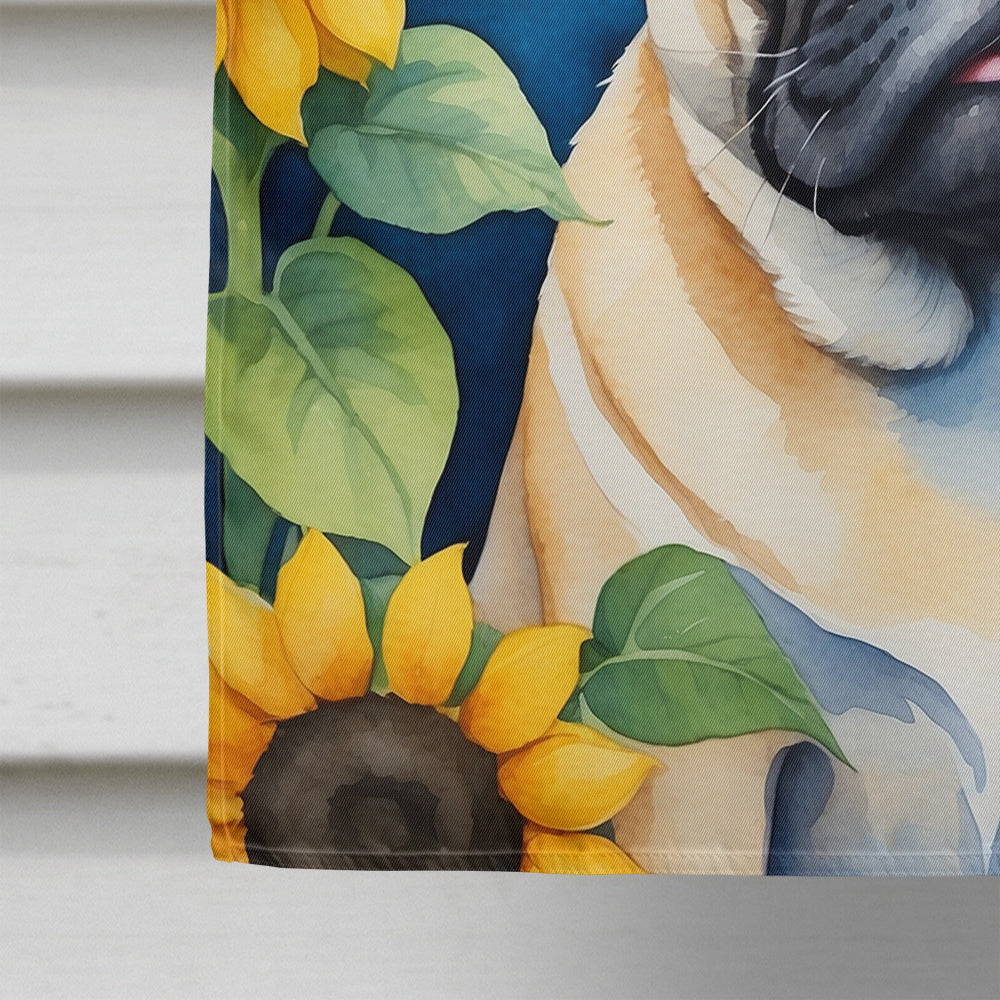 Pug in Sunflowers House Flag