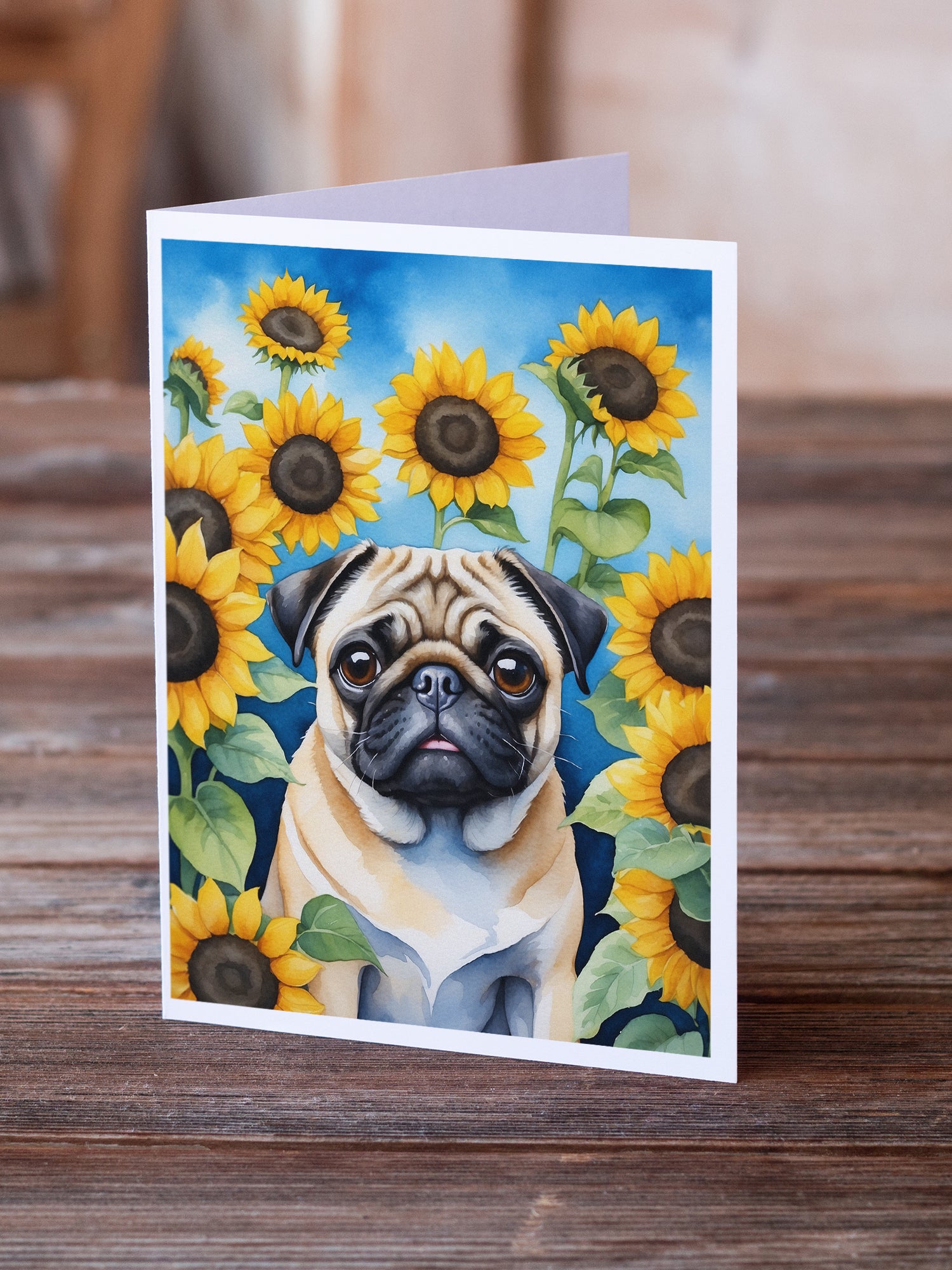 Buy this Pug in Sunflowers Greeting Cards Pack of 8