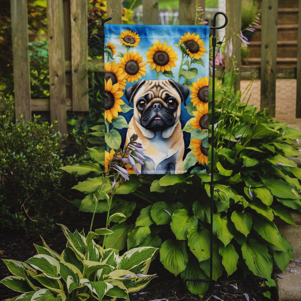 Pug in Sunflowers Garden Flag