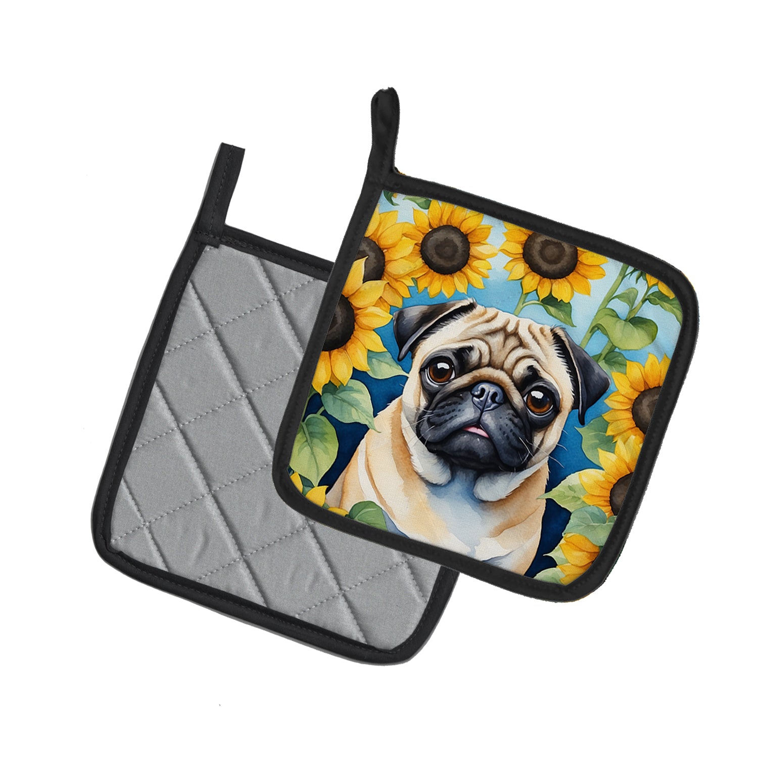 Buy this Pug in Sunflowers Pair of Pot Holders