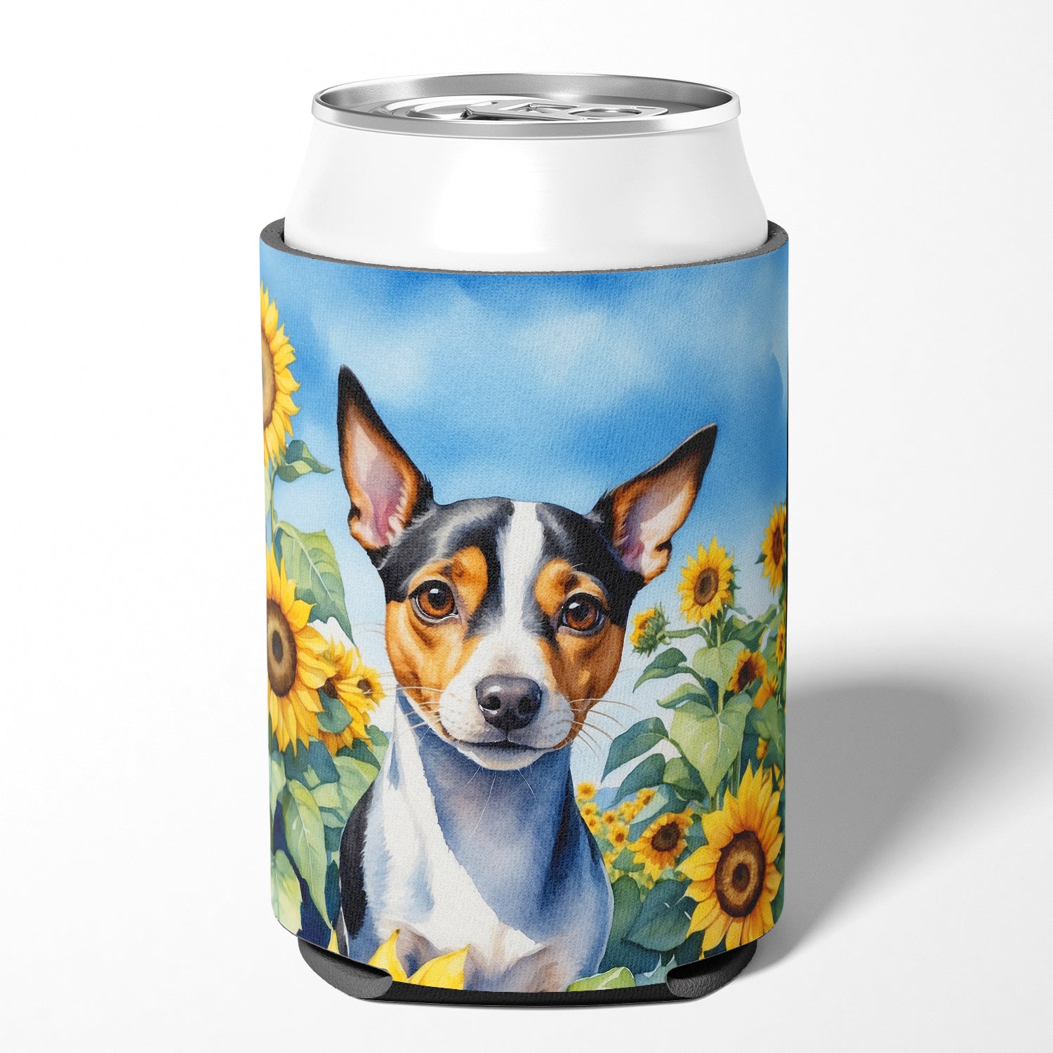 Buy this Rat Terrier in Sunflowers Can or Bottle Hugger