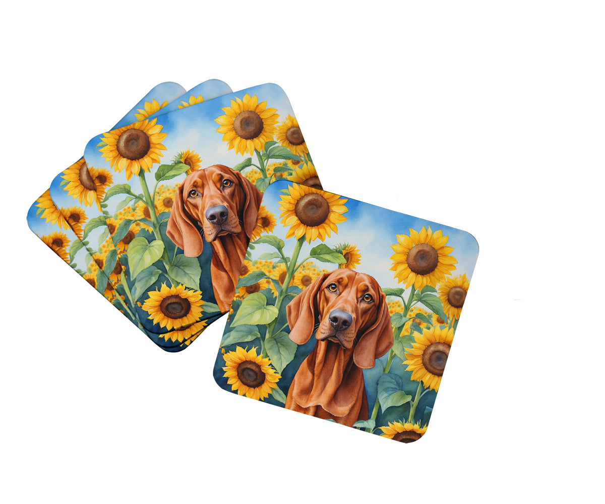 Buy this Redbone Coonhound in Sunflowers Foam Coasters