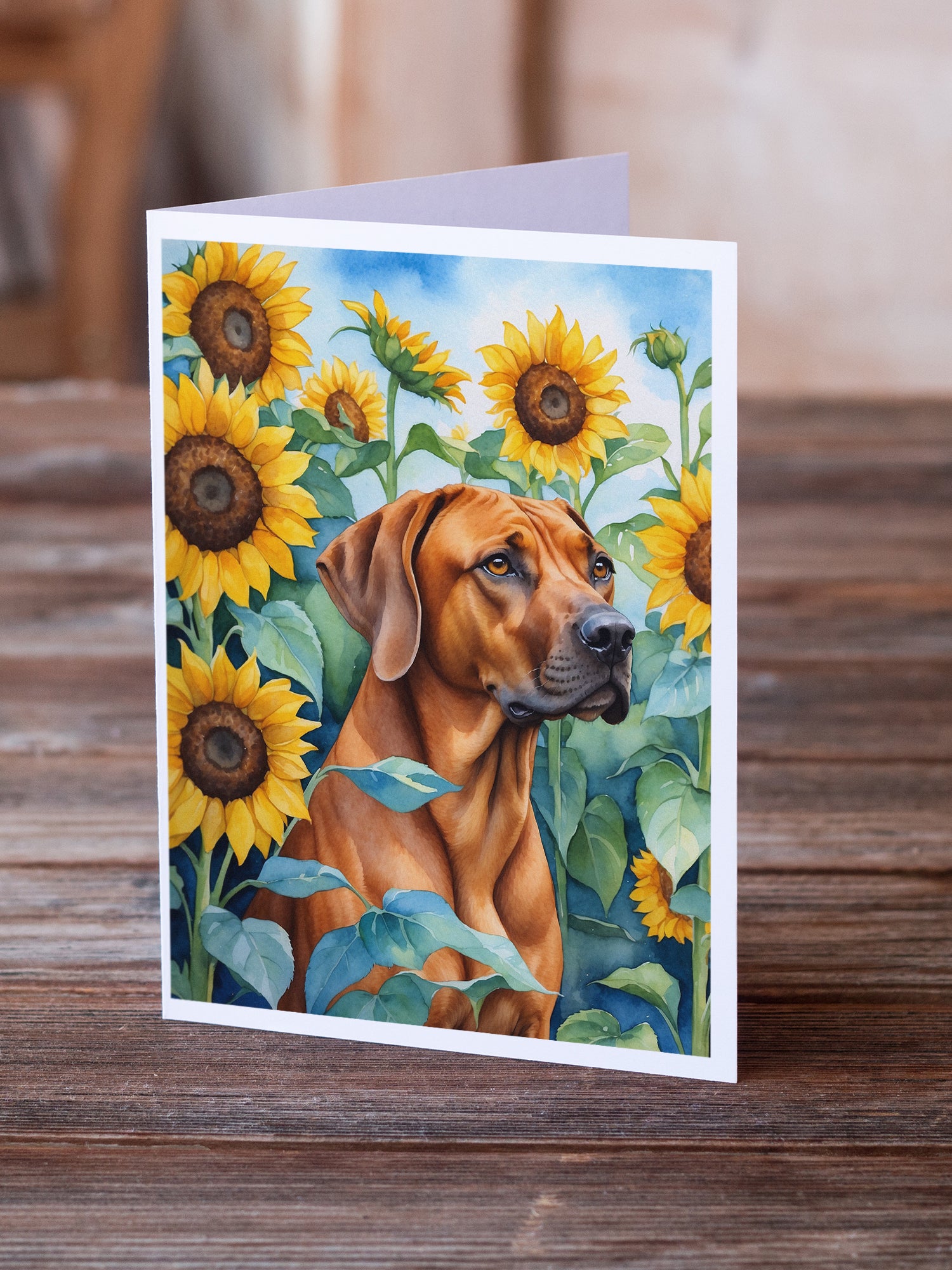 Rhodesian Ridgeback in Sunflowers Greeting Cards Pack of 8