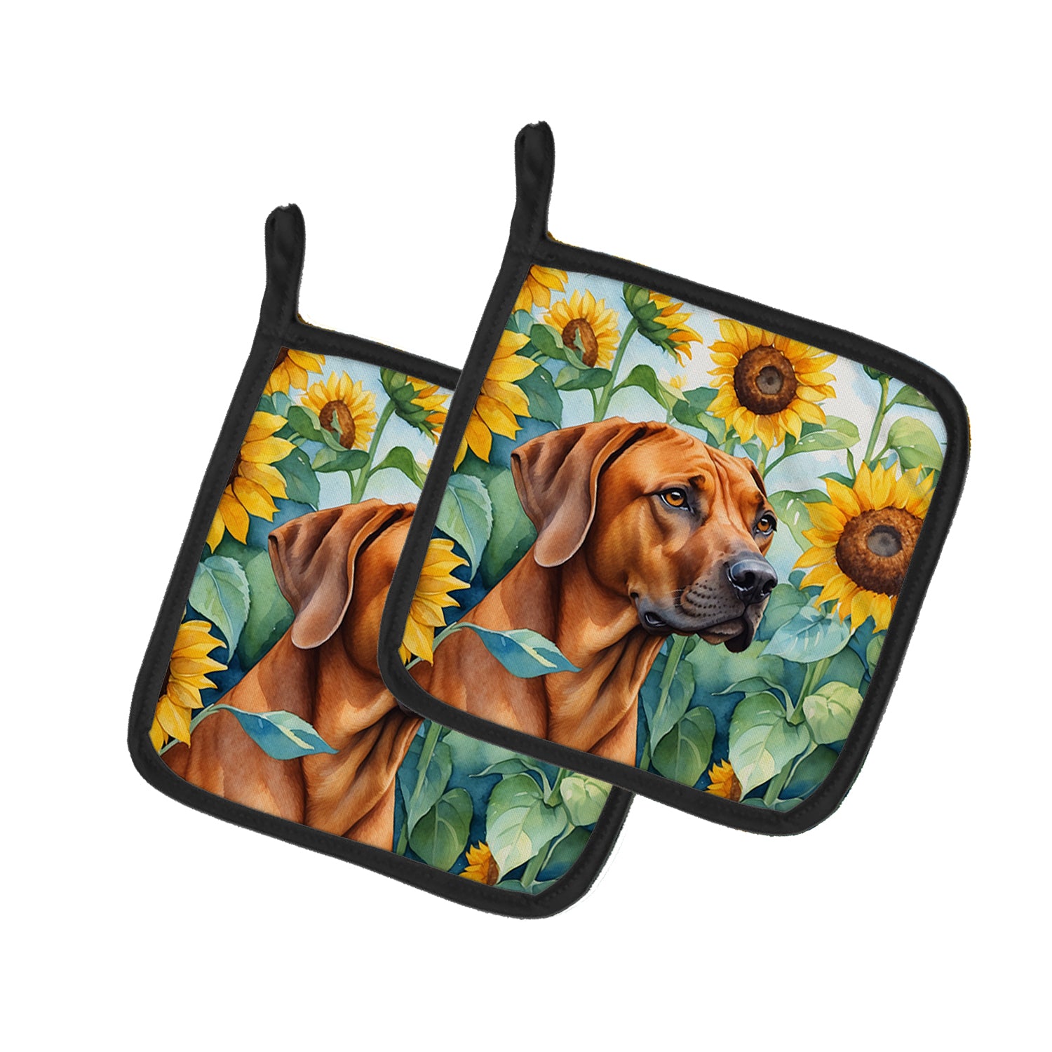 Buy this Rhodesian Ridgeback in Sunflowers Pair of Pot Holders