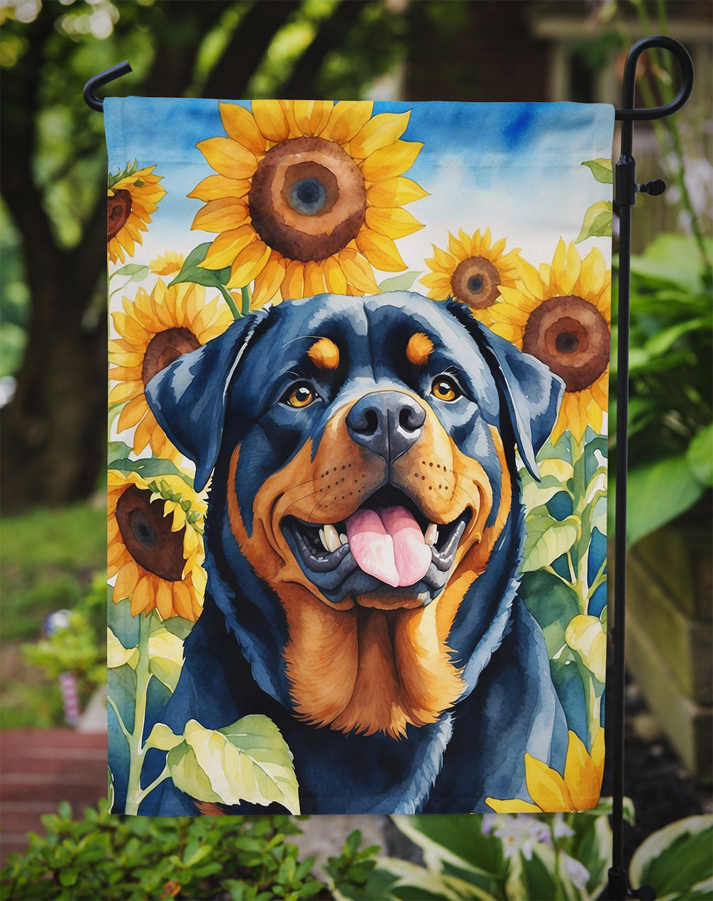 Rottweiler in Sunflowers Garden Flag