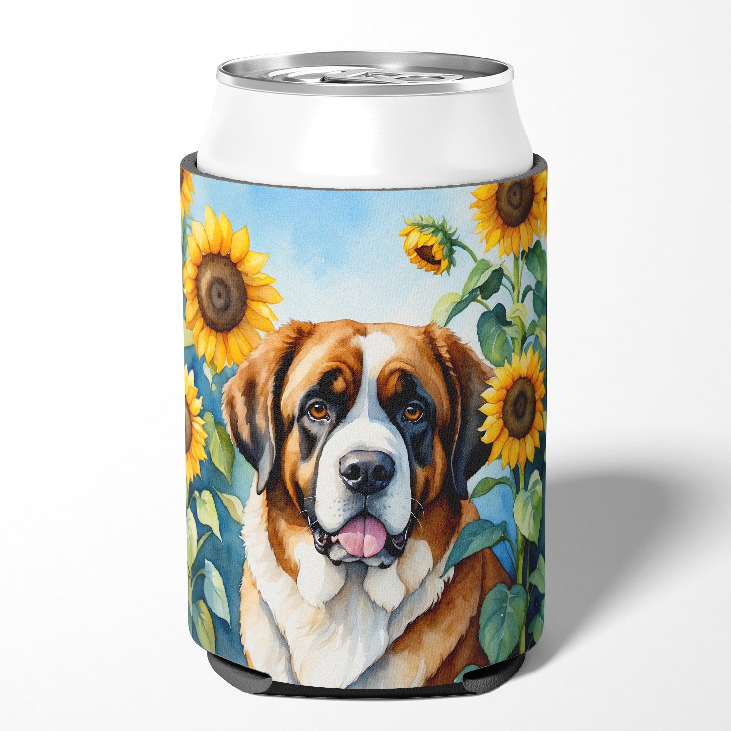 Saint Bernard in Sunflowers Can or Bottle Hugger