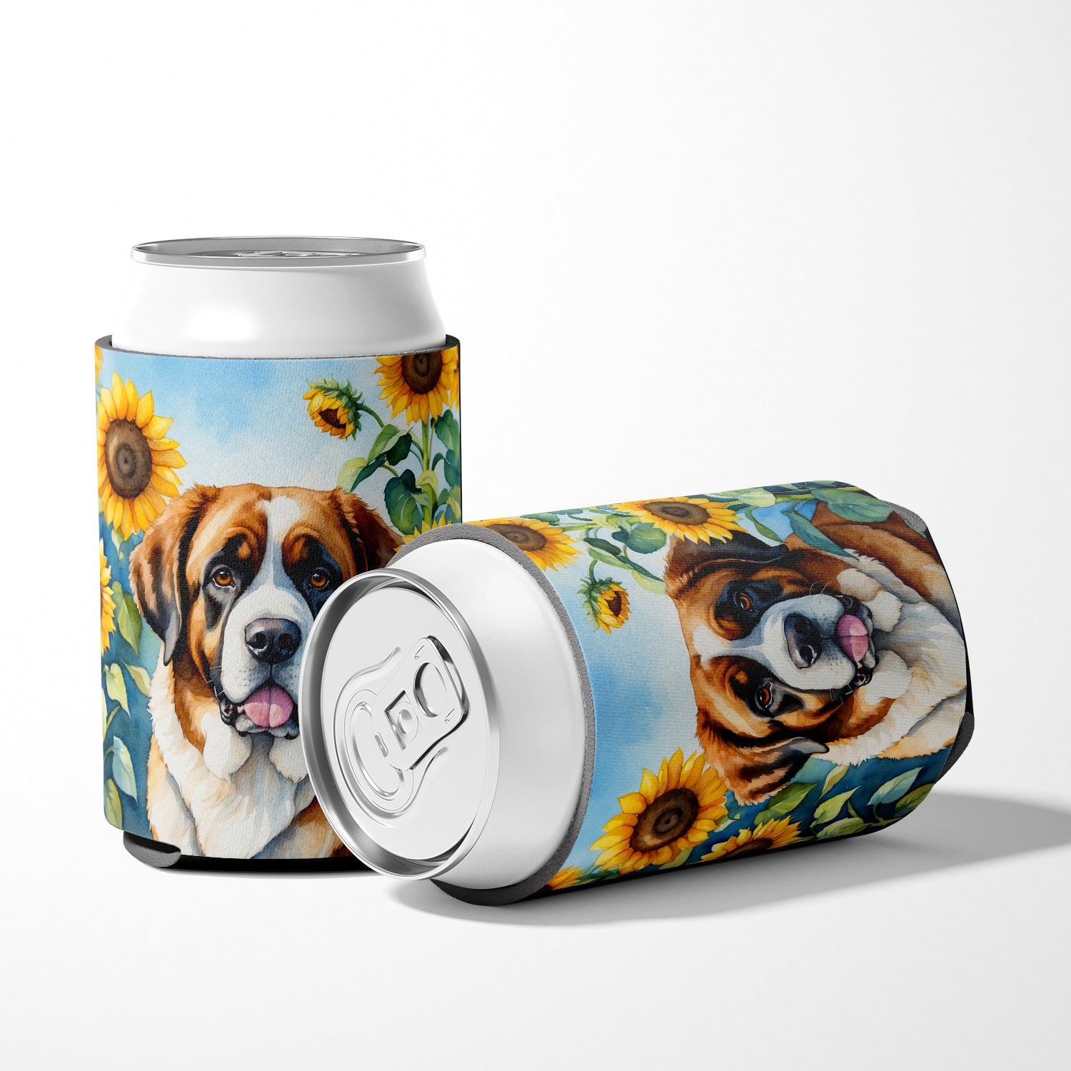 Saint Bernard in Sunflowers Can or Bottle Hugger