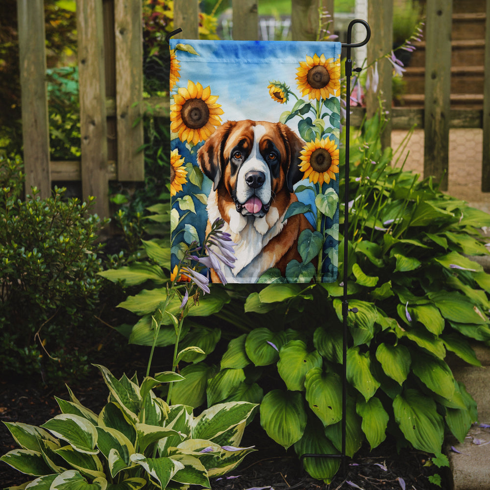 Saint Bernard in Sunflowers Garden Flag