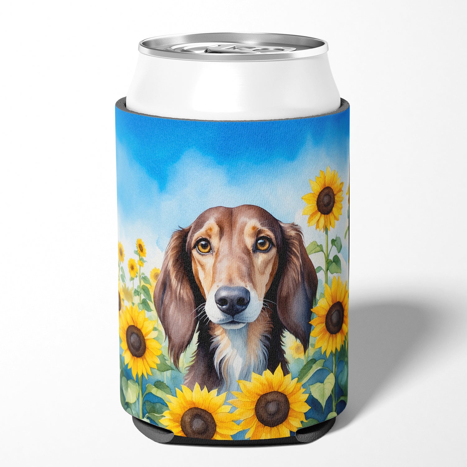 Saluki in Sunflowers Can or Bottle Hugger