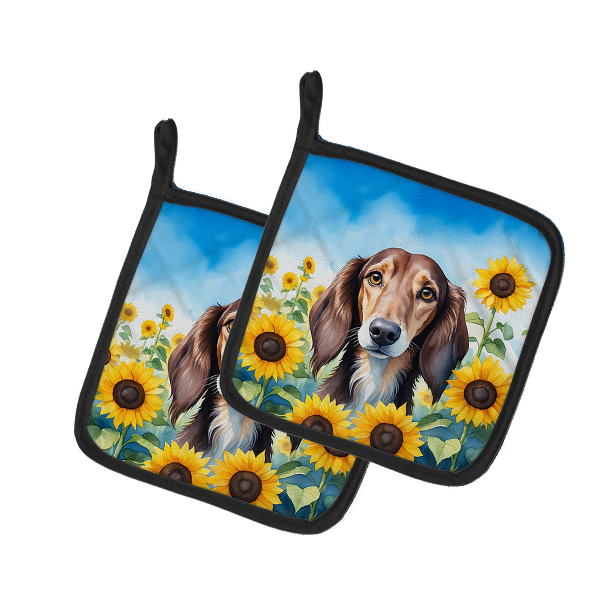 Buy this Saluki in Sunflowers Pair of Pot Holders