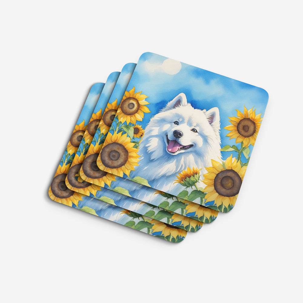 Samoyed in Sunflowers Foam Coasters