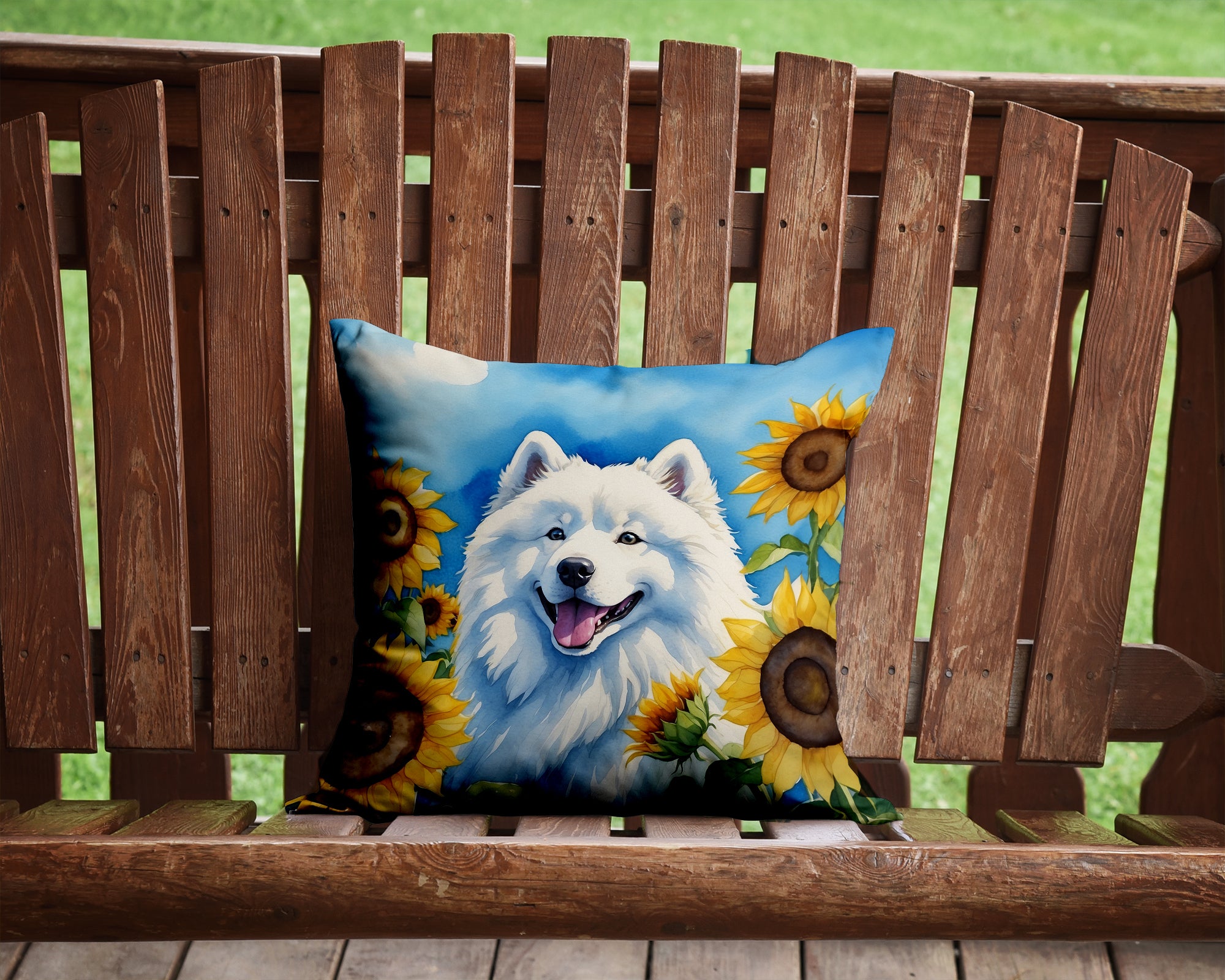 Buy this Samoyed in Sunflowers Throw Pillow