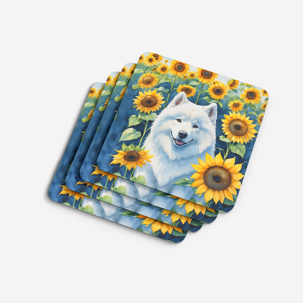 Samoyed in Sunflowers Foam Coasters