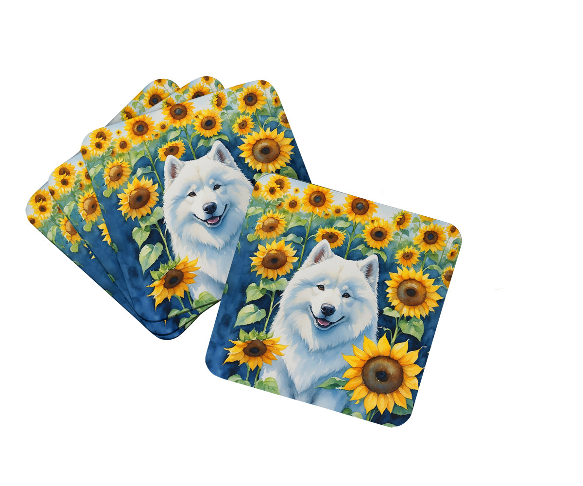 Buy this Samoyed in Sunflowers Foam Coasters