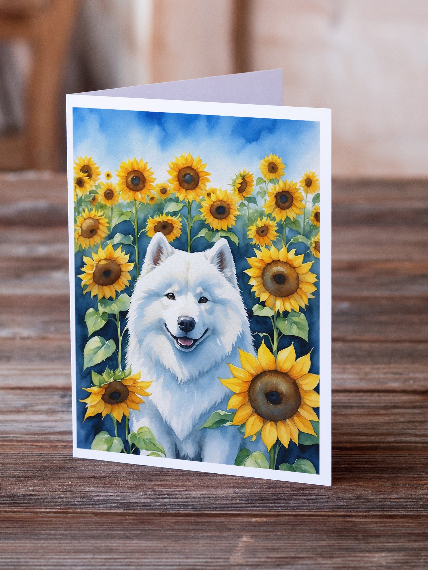 Buy this Samoyed in Sunflowers Greeting Cards Pack of 8