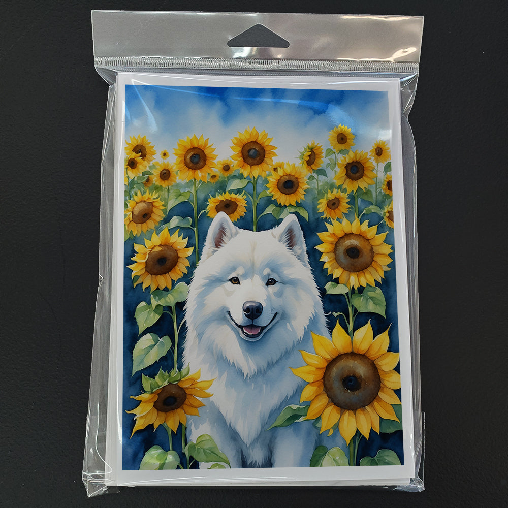 Samoyed in Sunflowers Greeting Cards Pack of 8