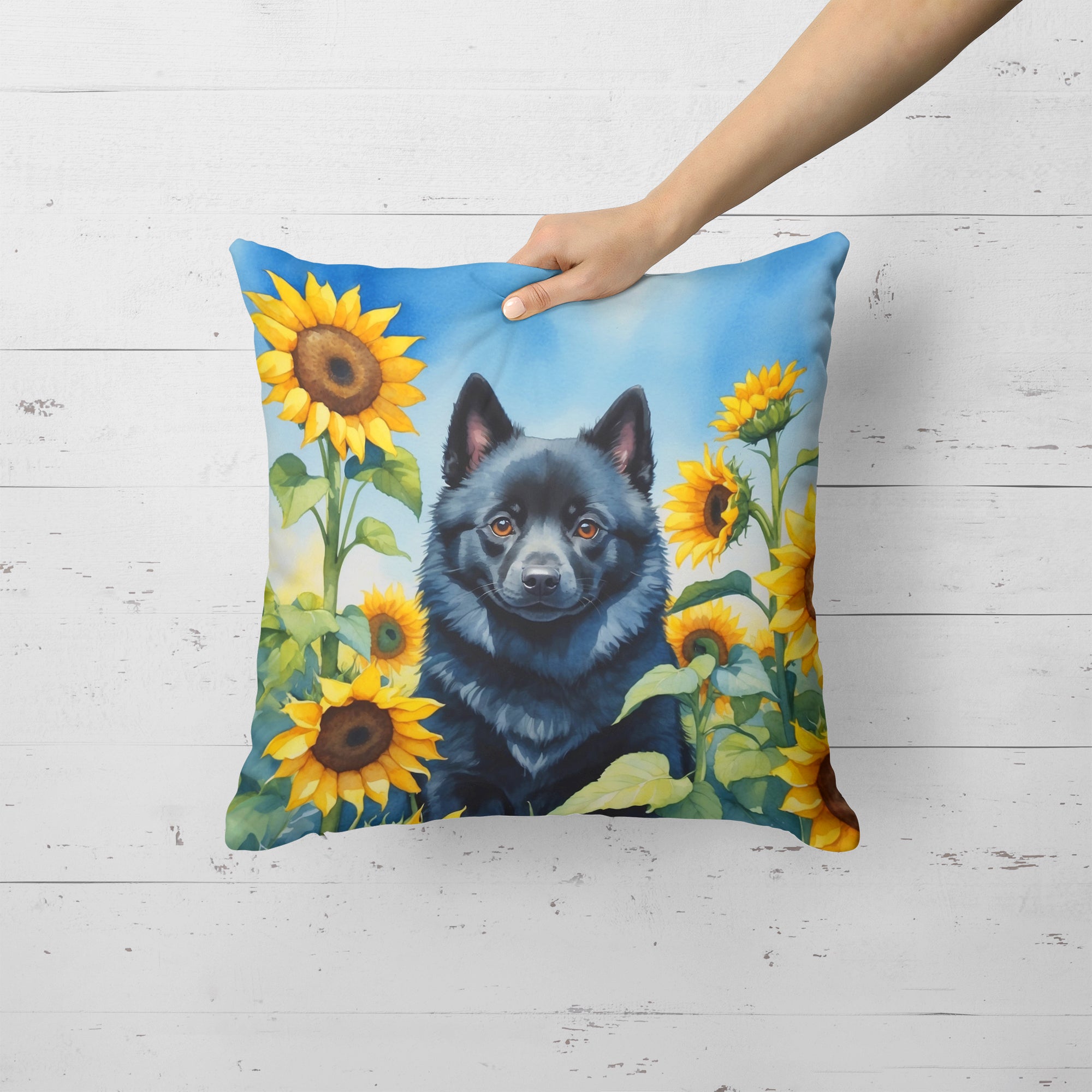 Buy this Schipperke in Sunflowers Throw Pillow