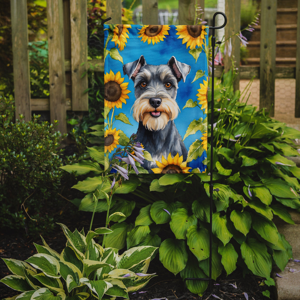 Schnauzer in Sunflowers Garden Flag