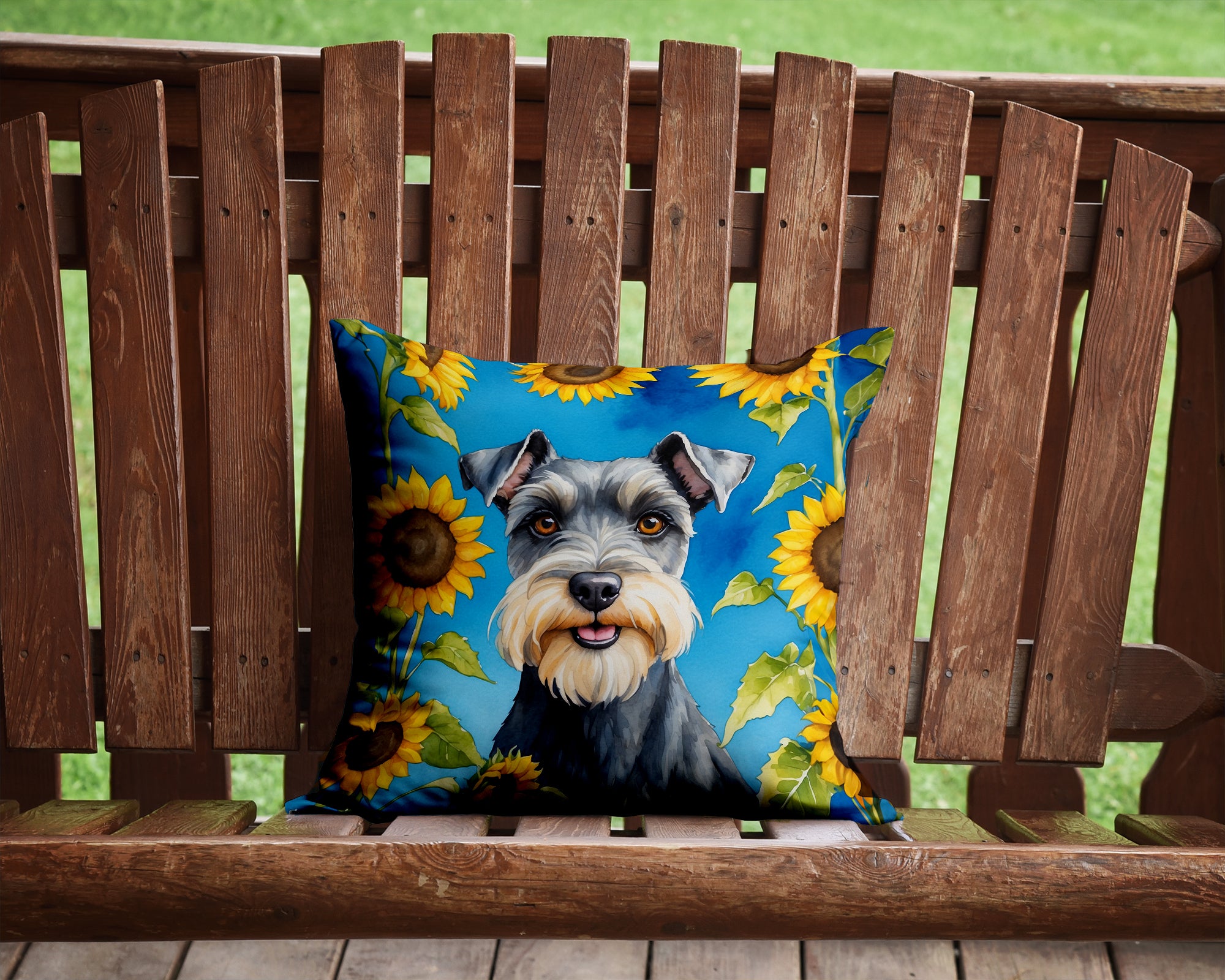 Buy this Schnauzer in Sunflowers Throw Pillow