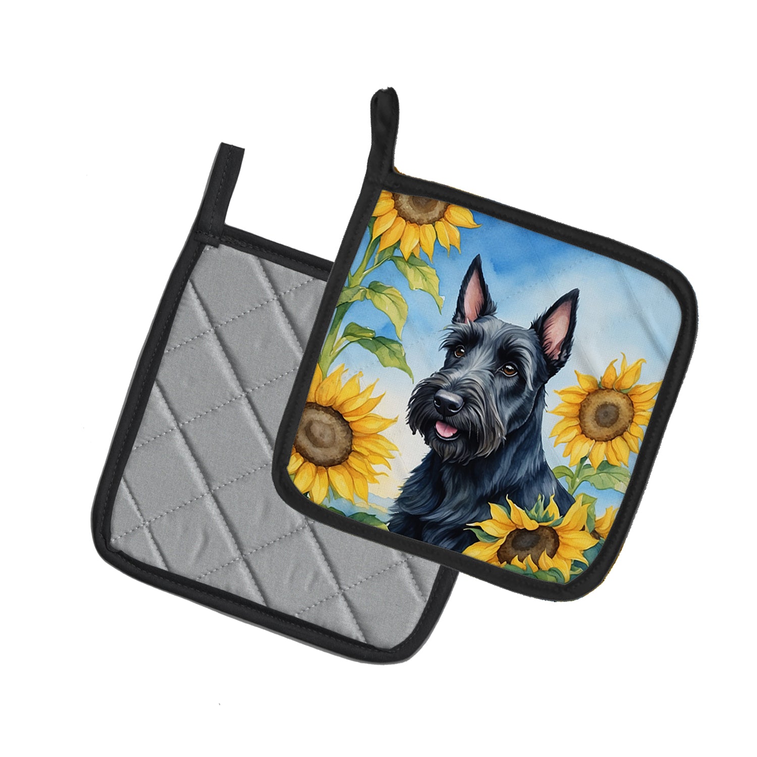 Scottish Terrier in Sunflowers Pair of Pot Holders