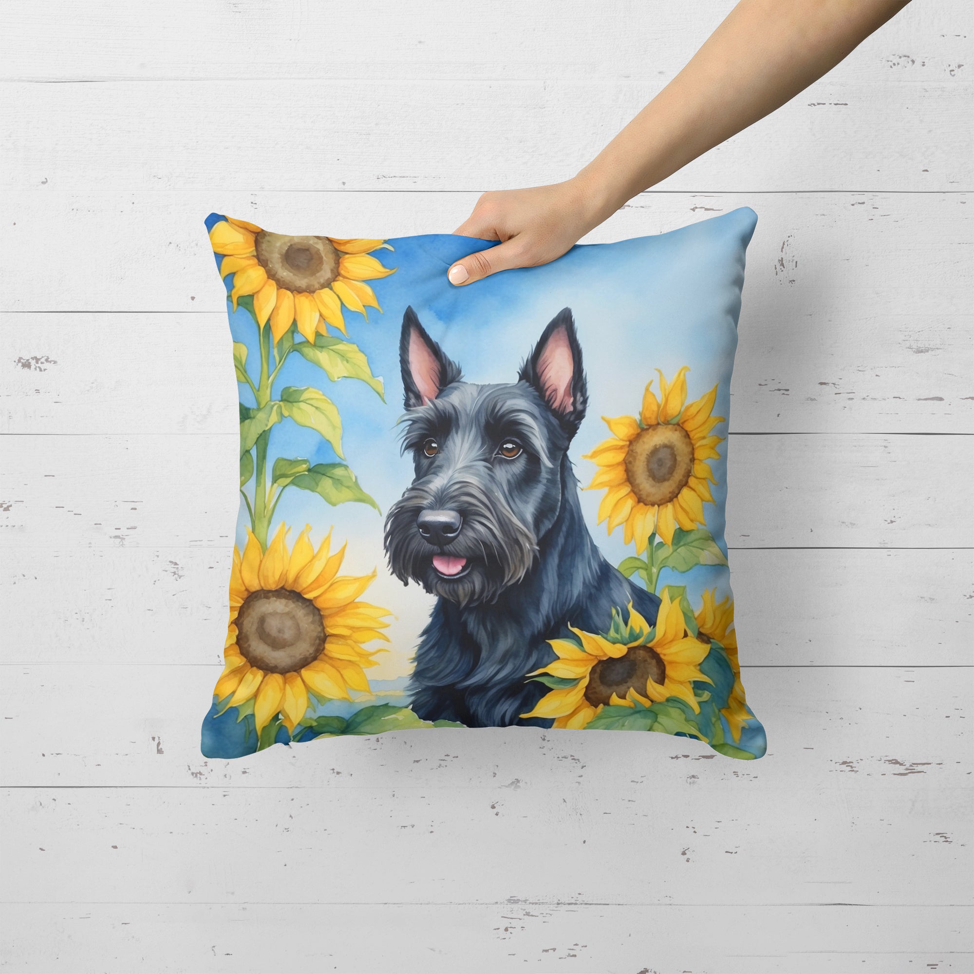 Buy this Scottish Terrier in Sunflowers Throw Pillow