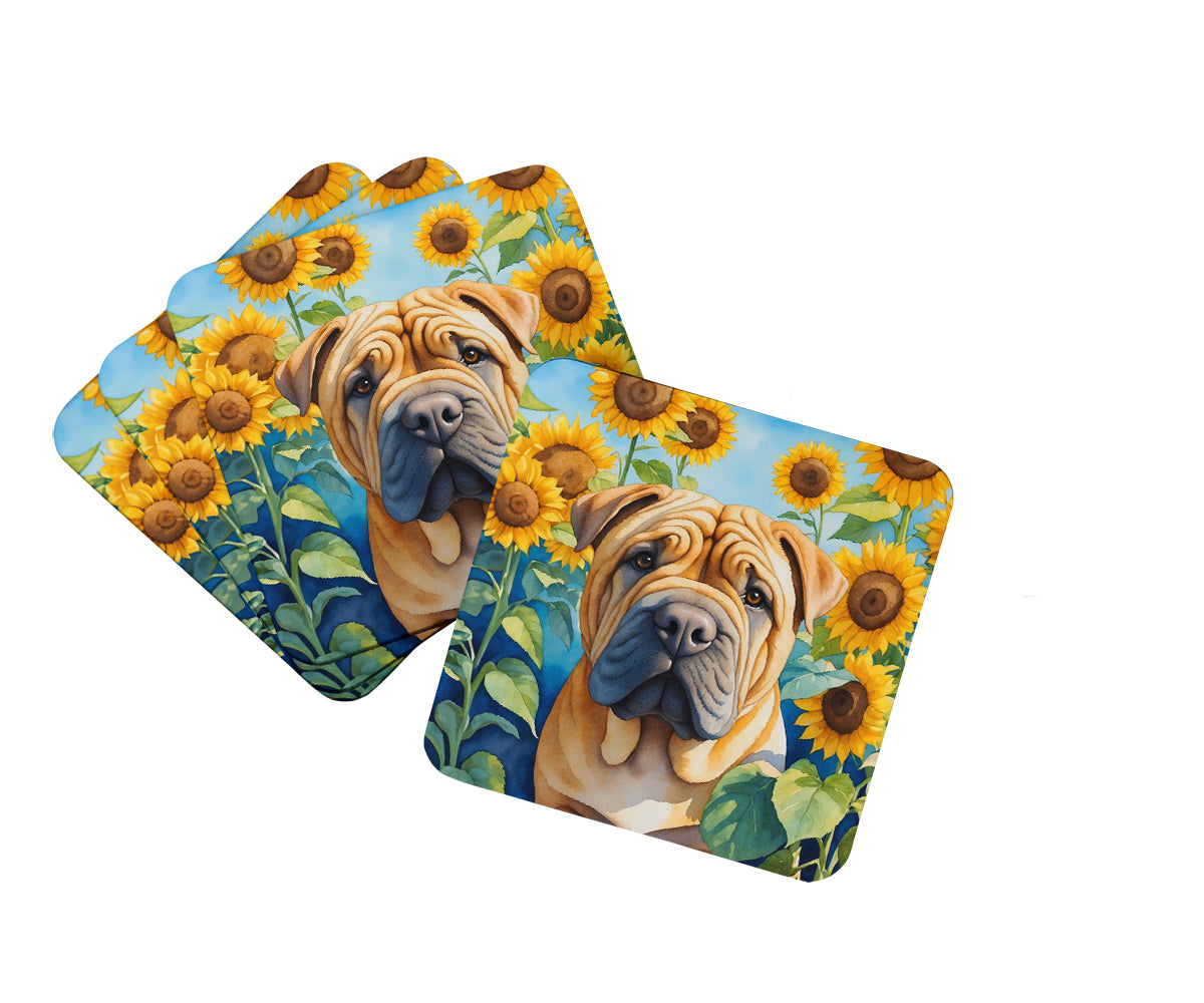 Buy this Shar Pei in Sunflowers Foam Coasters