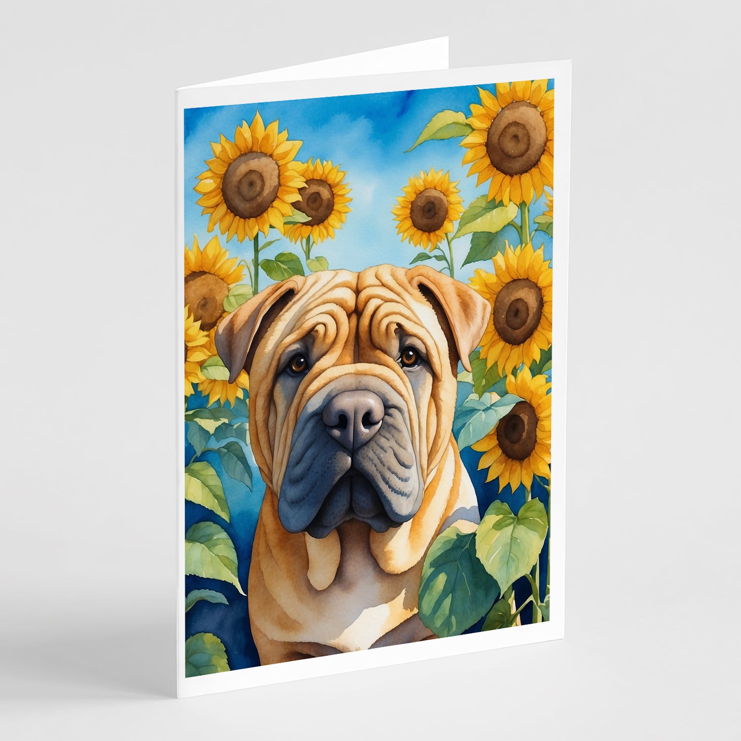 Buy this Shar Pei in Sunflowers Greeting Cards Pack of 8