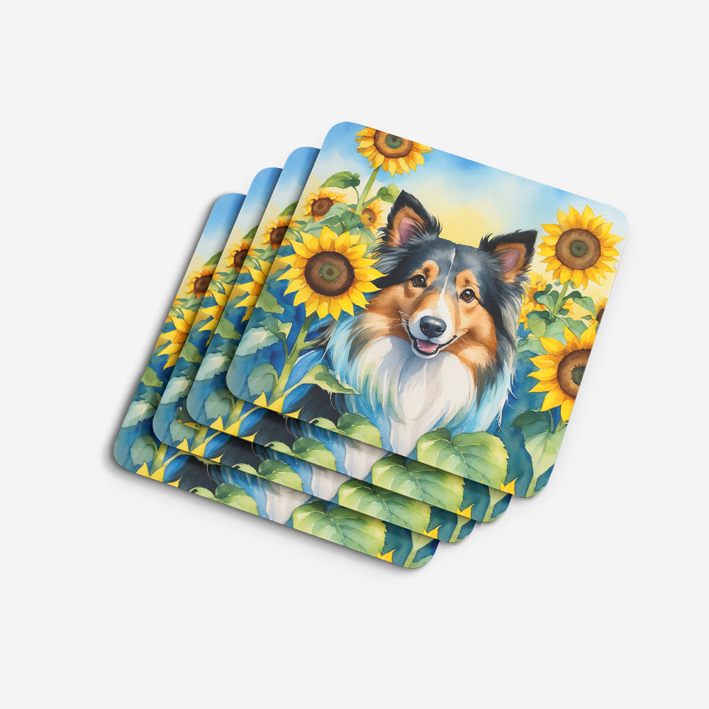 Sheltie in Sunflowers Foam Coasters