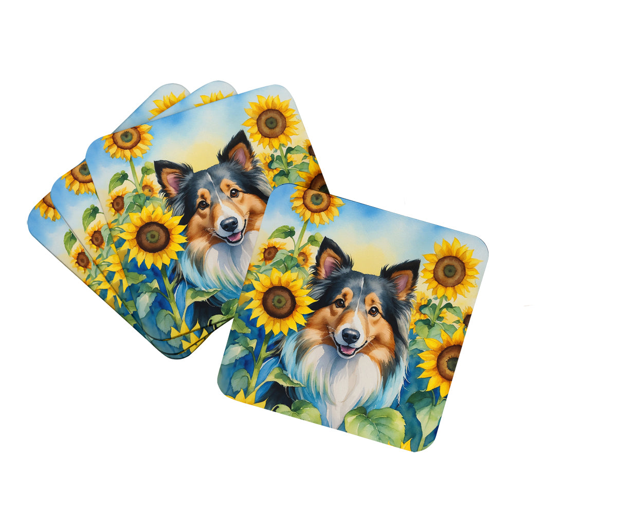 Buy this Sheltie in Sunflowers Foam Coasters