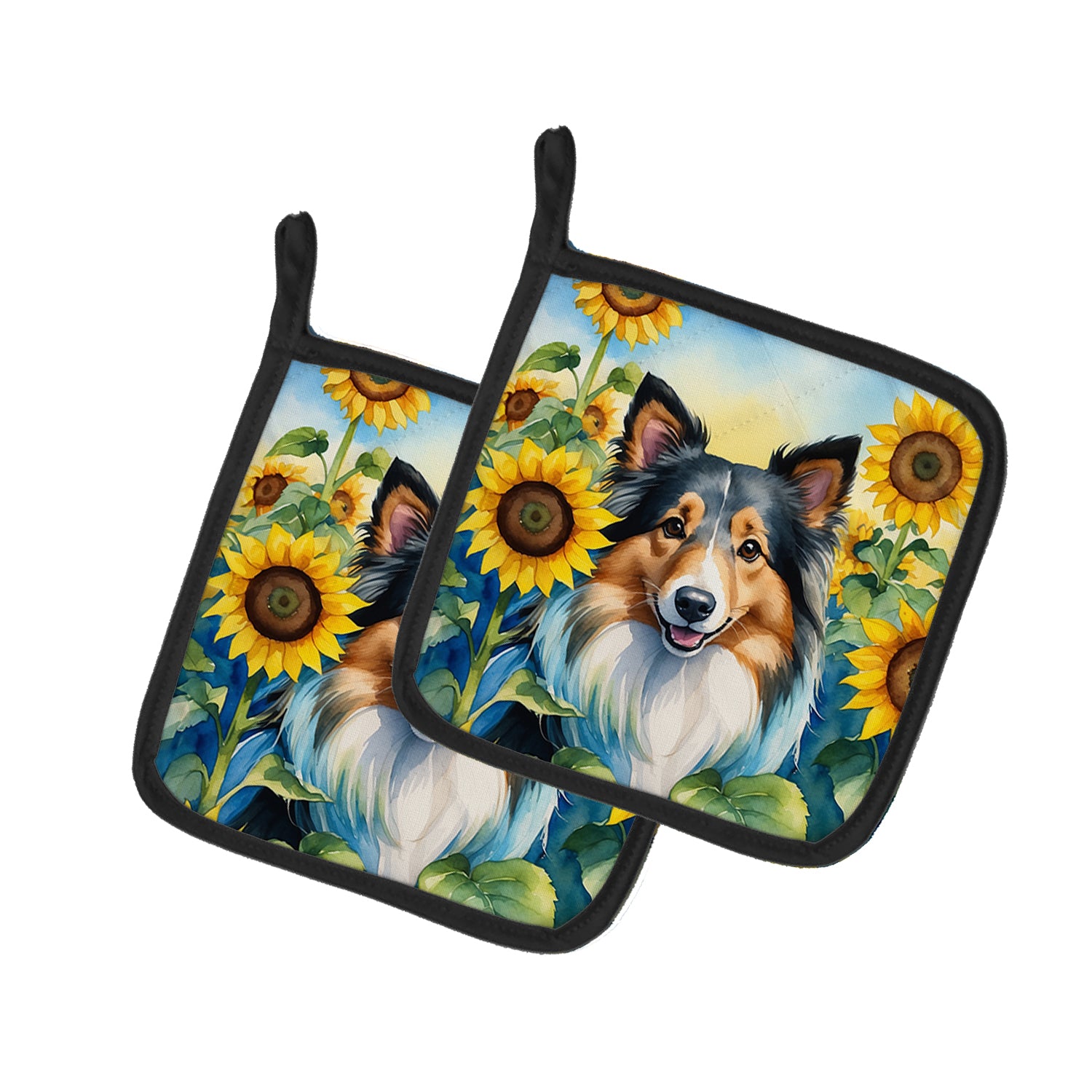 Buy this Sheltie in Sunflowers Pair of Pot Holders