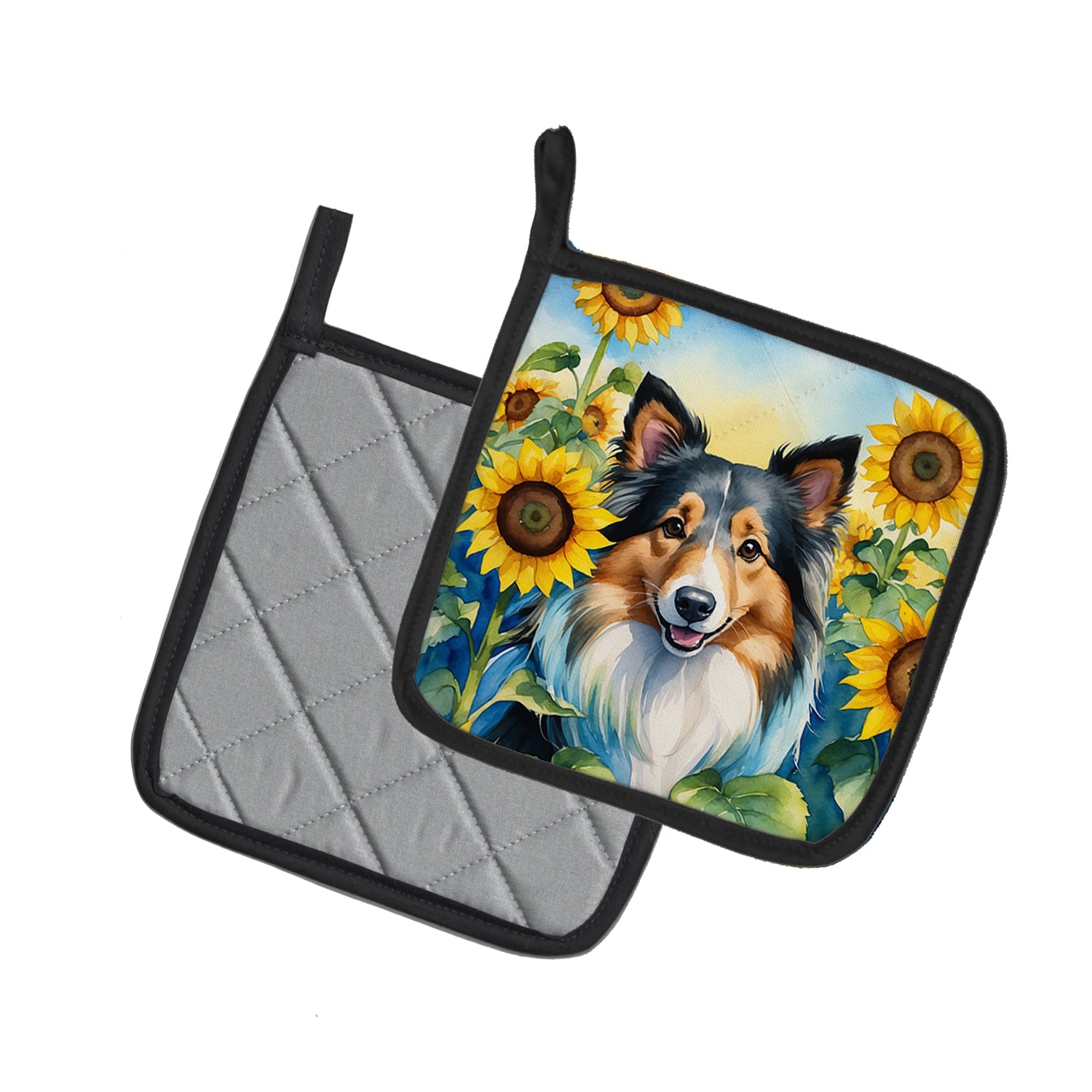 Sheltie in Sunflowers Pair of Pot Holders