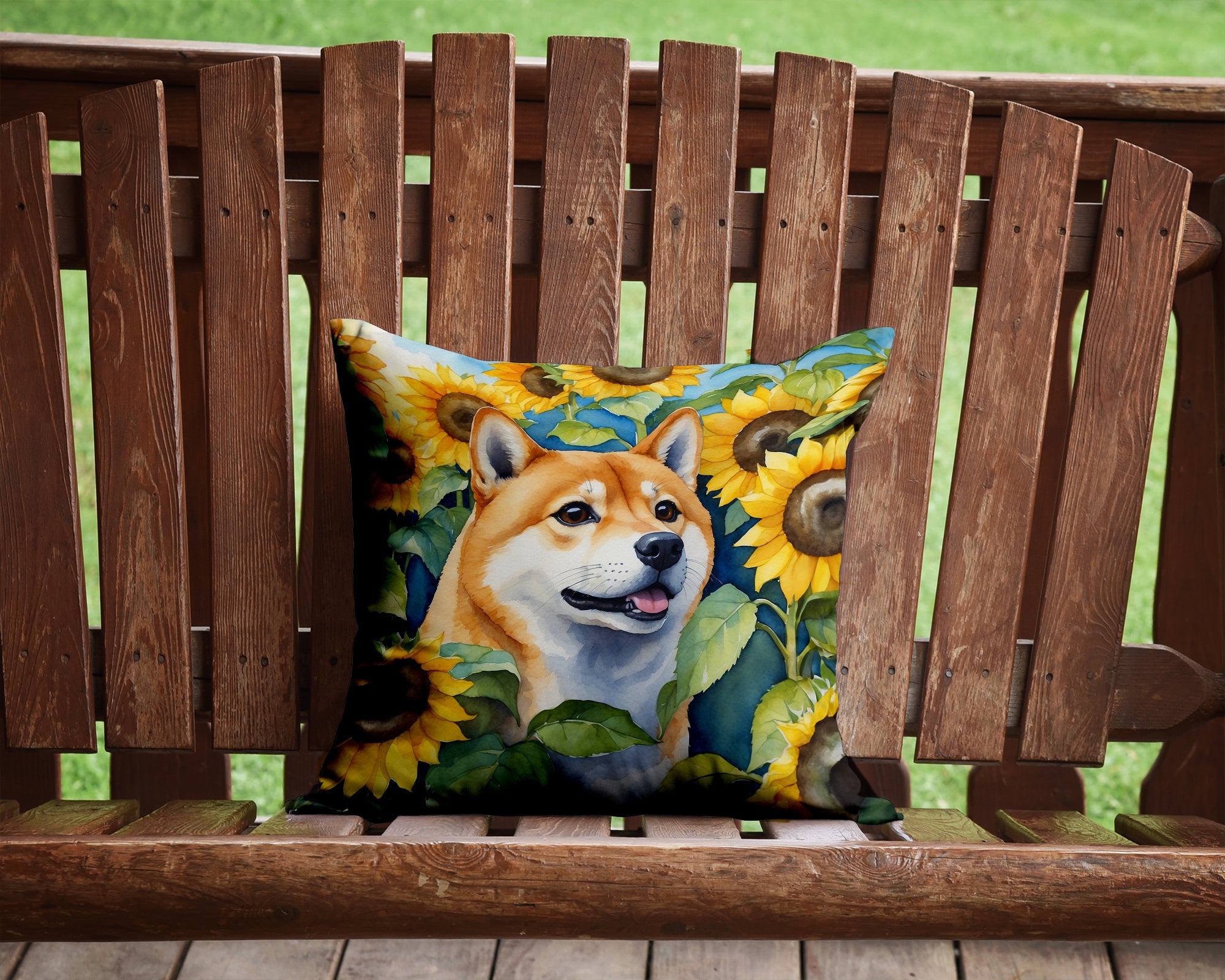 Shiba Inu in Sunflowers Throw Pillow