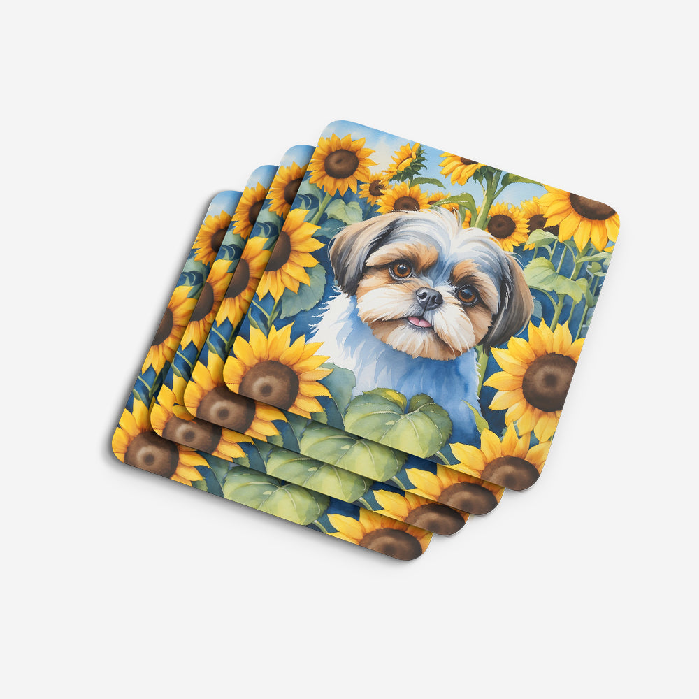 Shih Tzu in Sunflowers Foam Coasters