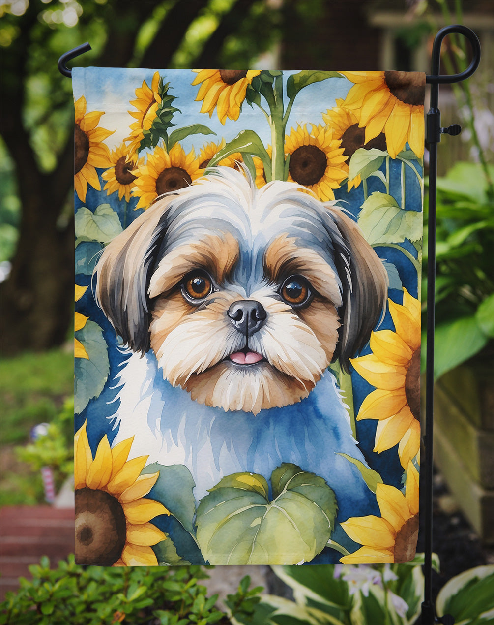 Shih Tzu in Sunflowers Garden Flag