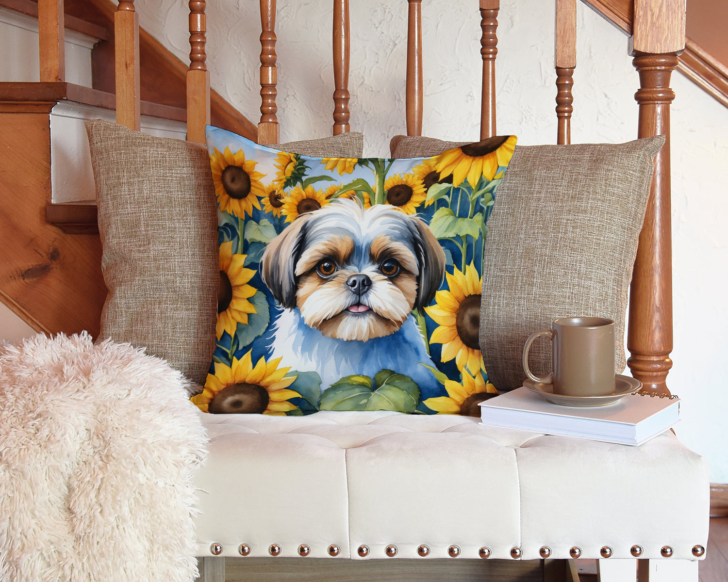 Shih Tzu in Sunflowers Throw Pillow