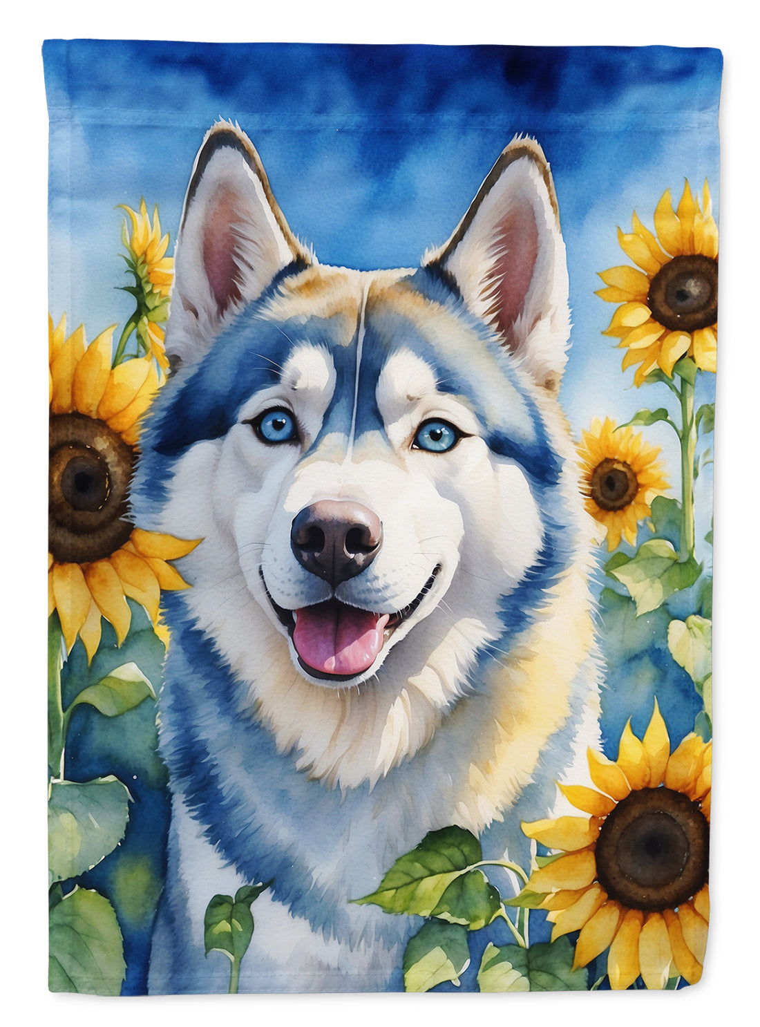 Buy this Siberian Husky in Sunflowers House Flag