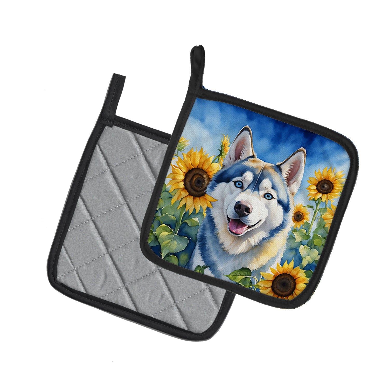 Buy this Siberian Husky in Sunflowers Pair of Pot Holders