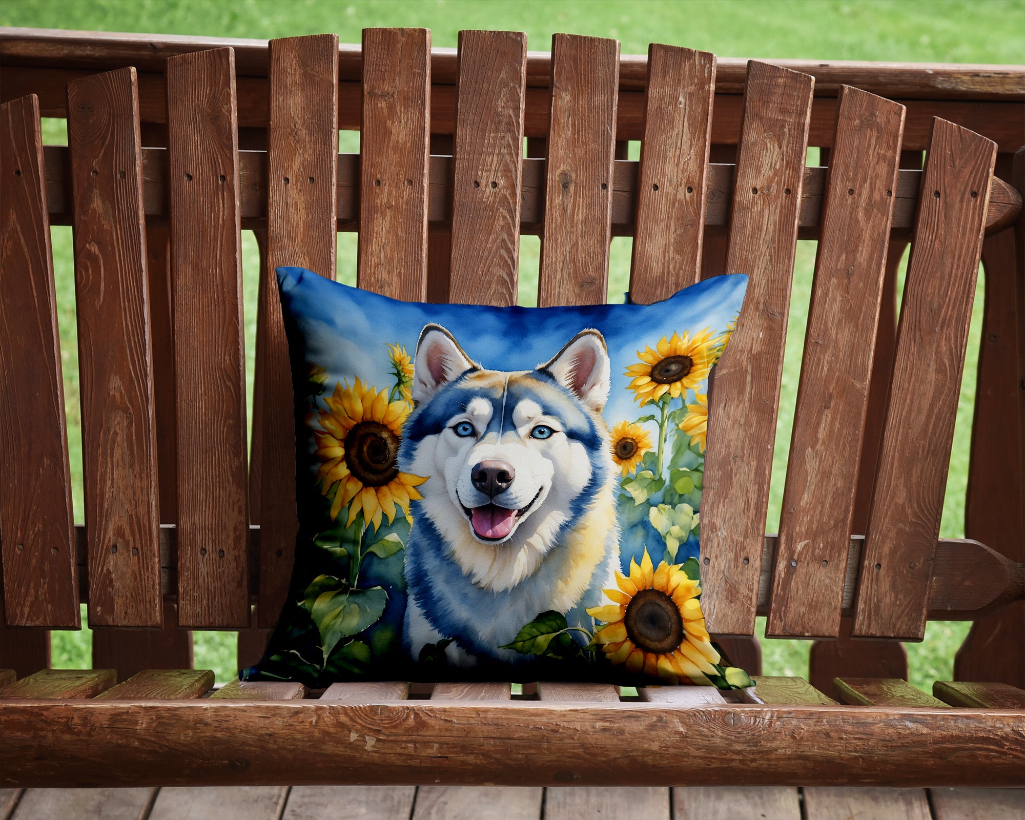 Buy this Siberian Husky in Sunflowers Throw Pillow