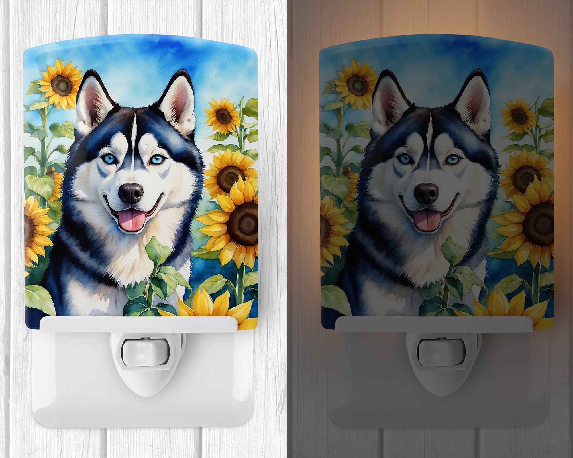 Buy this Siberian Husky in Sunflowers Ceramic Night Light