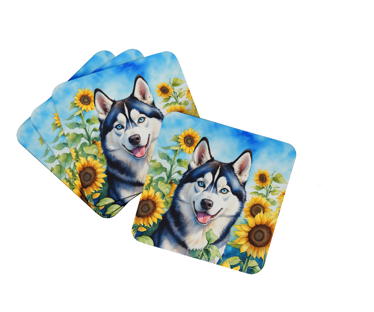 Buy this Siberian Husky in Sunflowers Foam Coasters