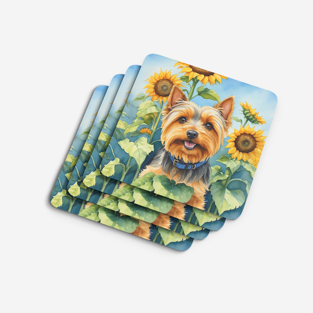 Silky Terrier in Sunflowers Foam Coasters