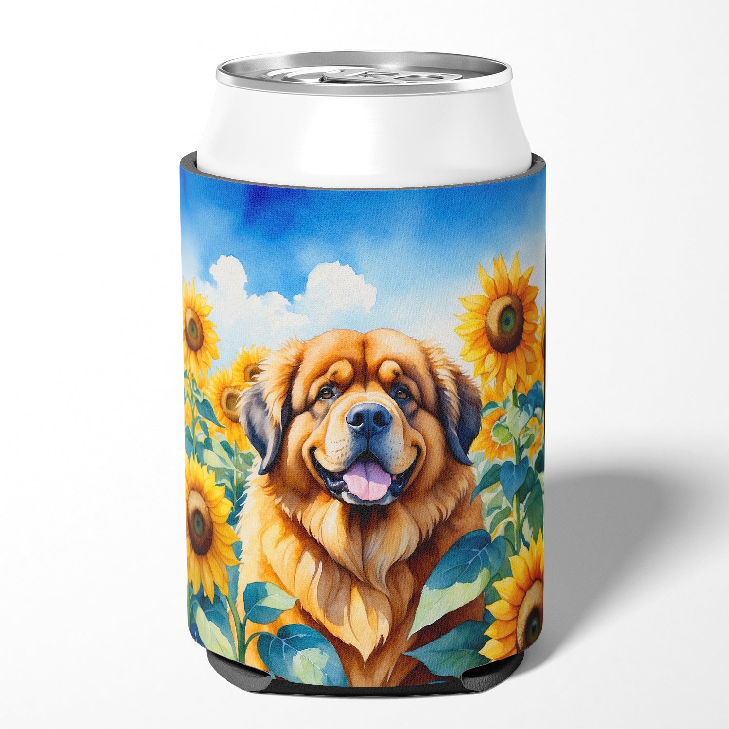 Buy this Tibetan Mastiff in Sunflowers Can or Bottle Hugger