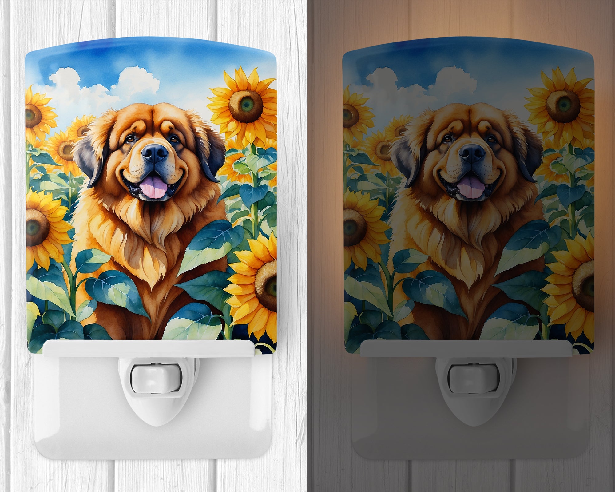 Tibetan Mastiff in Sunflowers Ceramic Night Light